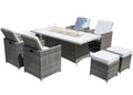 9-Piece Gray Wicker Outdoor Patio Conversation Set with Fire Pit & Table