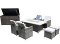 10-Piece Outdoor Gray Wicker Outdoor Patio Conversation Set Fire Pit Included with White Cushions