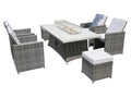 7-Piece Gray Wicker Outdoor Patio Conversation Set with Fire Pit & Table