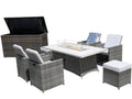 10-Piece Gray Wicker Outdoor Patio Conversation Set with Fire Pit & Table