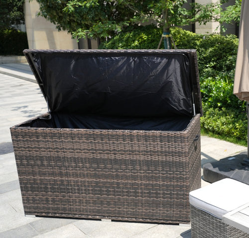 10-Piece Gray Wicker Outdoor Patio Conversation Set with Fire Pit & Table