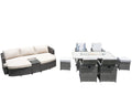 9-Piece Gray Wicker Outdoor Patio Conversation Set with Fire Pit & Table