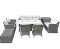9-Piece Gray Wicker Outdoor Patio Conversation Set with Fire Pit & Table