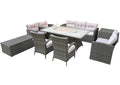 9-Piece Gray Wicker Outdoor Patio Conversation Set with Fire Pit & Table