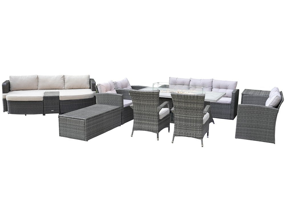 11-Piece Gray Wicker Outdoor Patio Conversation Set with Fire Pit & Table