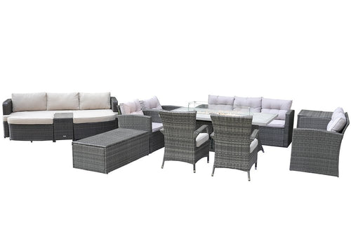 11-Piece Gray Wicker Outdoor Patio Conversation Set with Fire Pit & Table