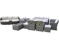 12-Piece Gray Wicker Outdoor Patio Conversation Set with Fire Pit & Table