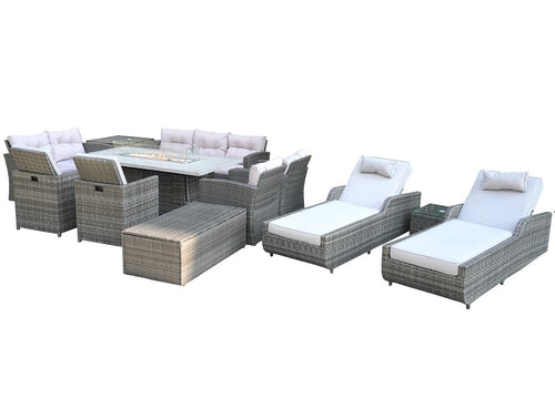 12-Piece Gray Wicker Outdoor Patio Conversation Set with Fire Pit & Table