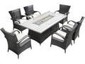 7-Piece Gray and Beige Wicker Outdoor Patio Conversation Set with Fire Pit & Table