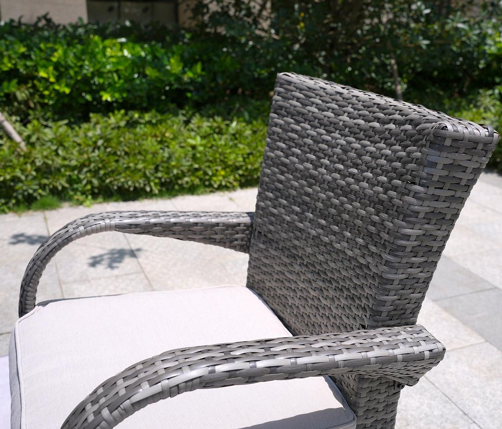 7-Piece Gray and Beige Wicker Outdoor Patio Conversation Set with Fire Pit & Table