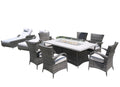 10-Piece Gray Wicker Outdoor Patio Conversation Set with Fire Pit & Table