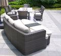 9-Piece Gray Wicker Outdoor Patio Conversation Set with Fire Pit & Table