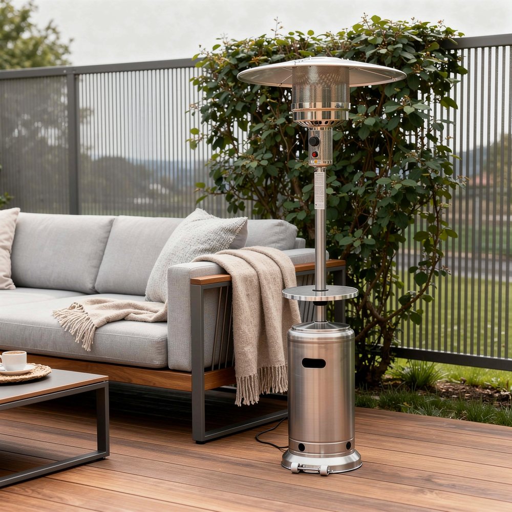 48,000 BTU Silver Propane Patio Heater - Freestanding Steel Outdoor Heater