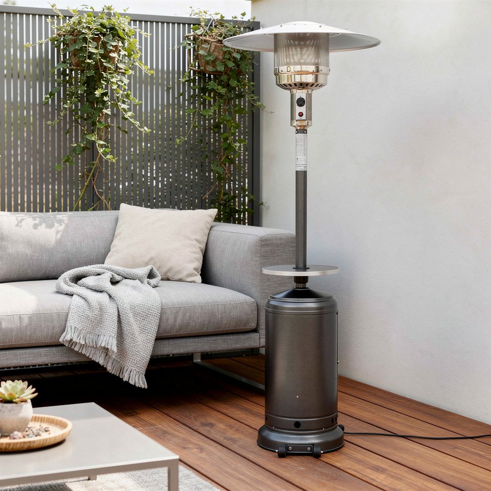 48,000 BTU Silver Propane Patio Heater - Freestanding Steel Outdoor Heater