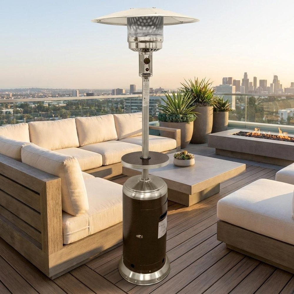 48,000 BTU Silver Propane Patio Heater - Freestanding Steel Outdoor Heater