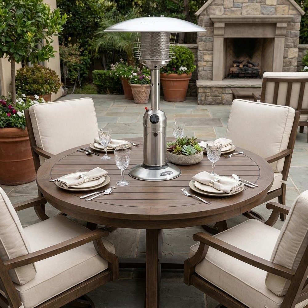 11,000 BTU Silver Propane Patio Heater - Tabletop Steel Outdoor Heater