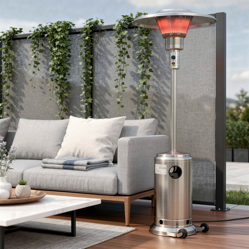 40,000 BTU Silver Propane Patio Heater - Freestanding Steel Outdoor Heater