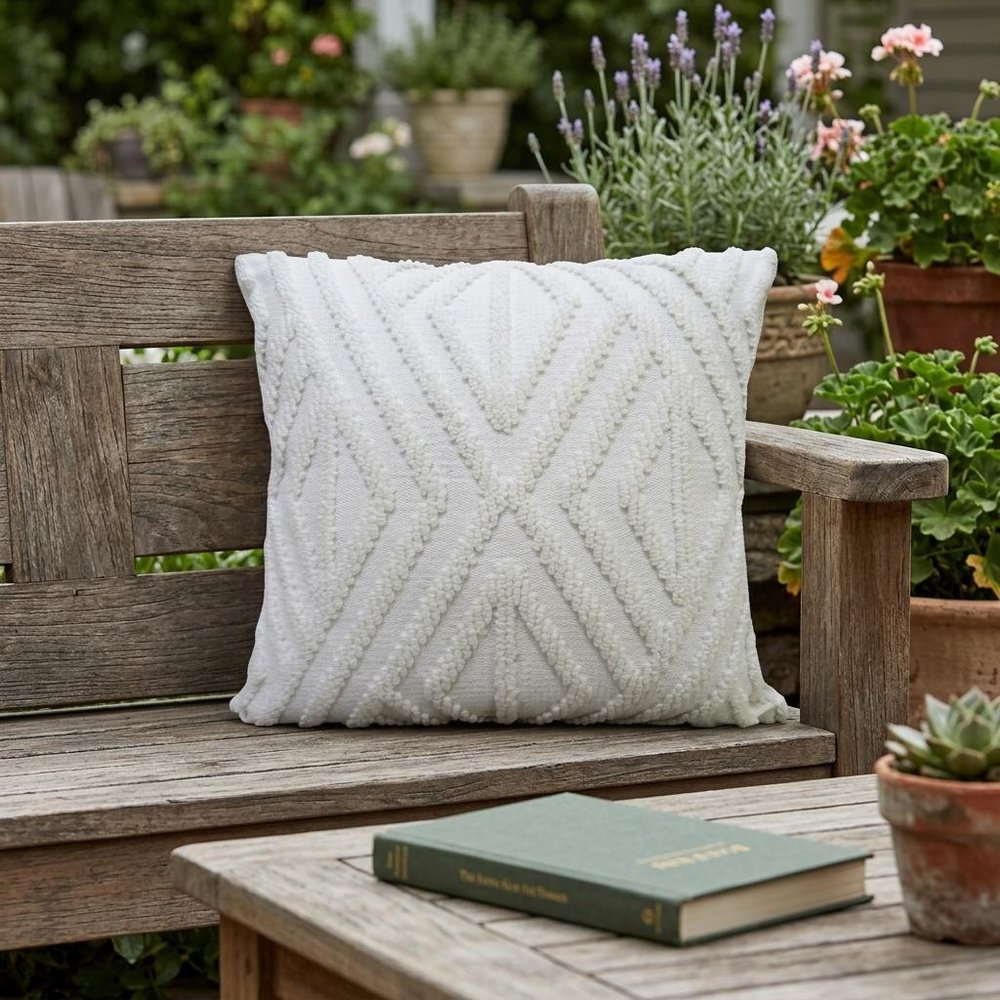 18" x 18" White Zippered Diamond Indoor/Outdoor Patio Throw Pillow
