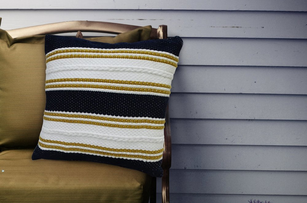 18" x 18" Black & Yellow Zippered Striped Indoor/Outdoor Patio Throw Pillow