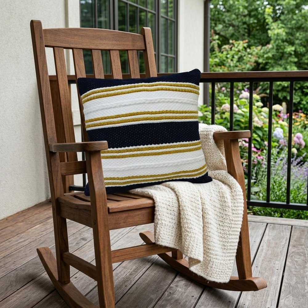 18" x 18" Black & Yellow Zippered Striped Indoor/Outdoor Patio Throw Pillow