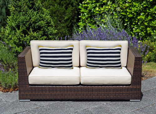 14" x 20" Black & Yellow Zippered Striped Indoor/Outdoor Patio Throw Pillow