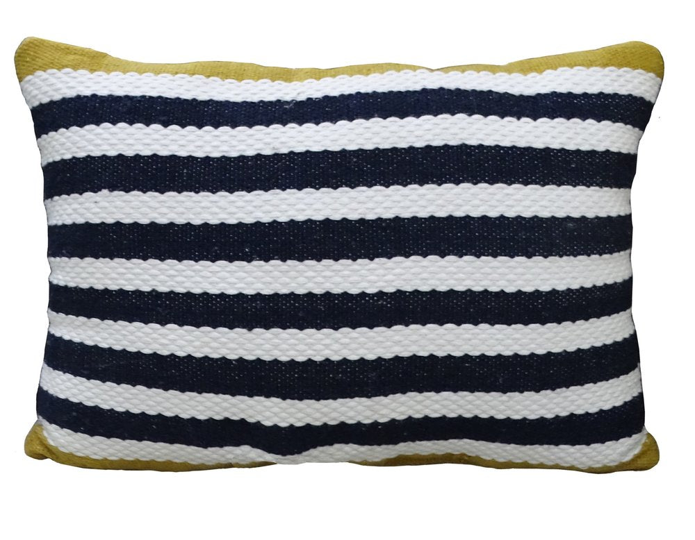14" x 20" Black & Yellow Zippered Striped Indoor/Outdoor Patio Throw Pillow
