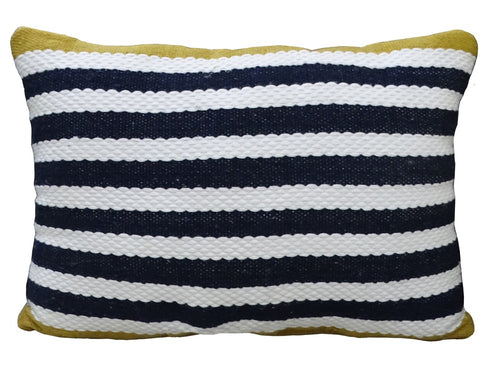 14" x 20" Black & Yellow Zippered Striped Indoor/Outdoor Patio Throw Pillow