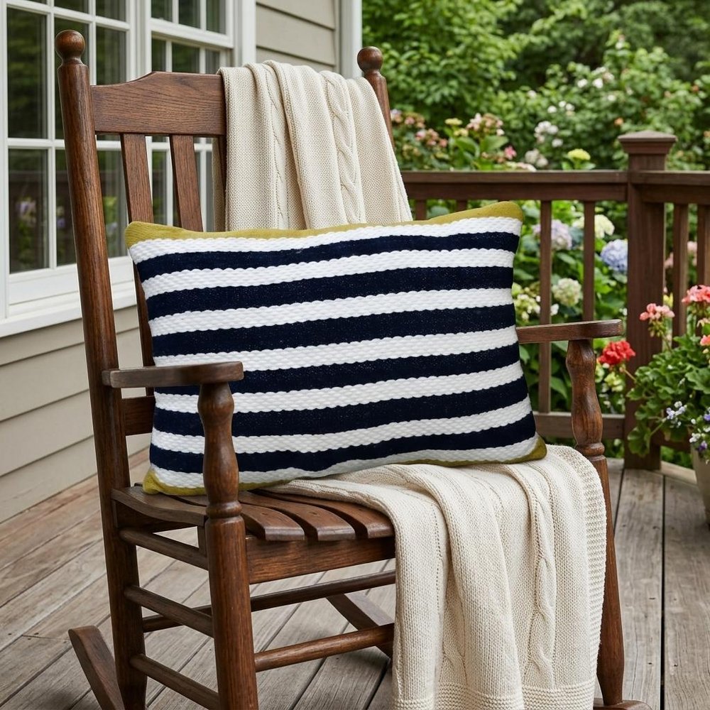 14" x 20" Black & Yellow Zippered Striped Indoor/Outdoor Patio Throw Pillow