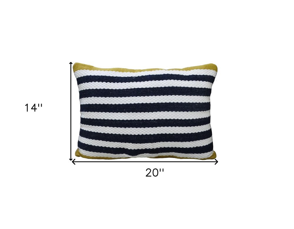 14" x 20" Black & Yellow Zippered Striped Indoor/Outdoor Patio Throw Pillow