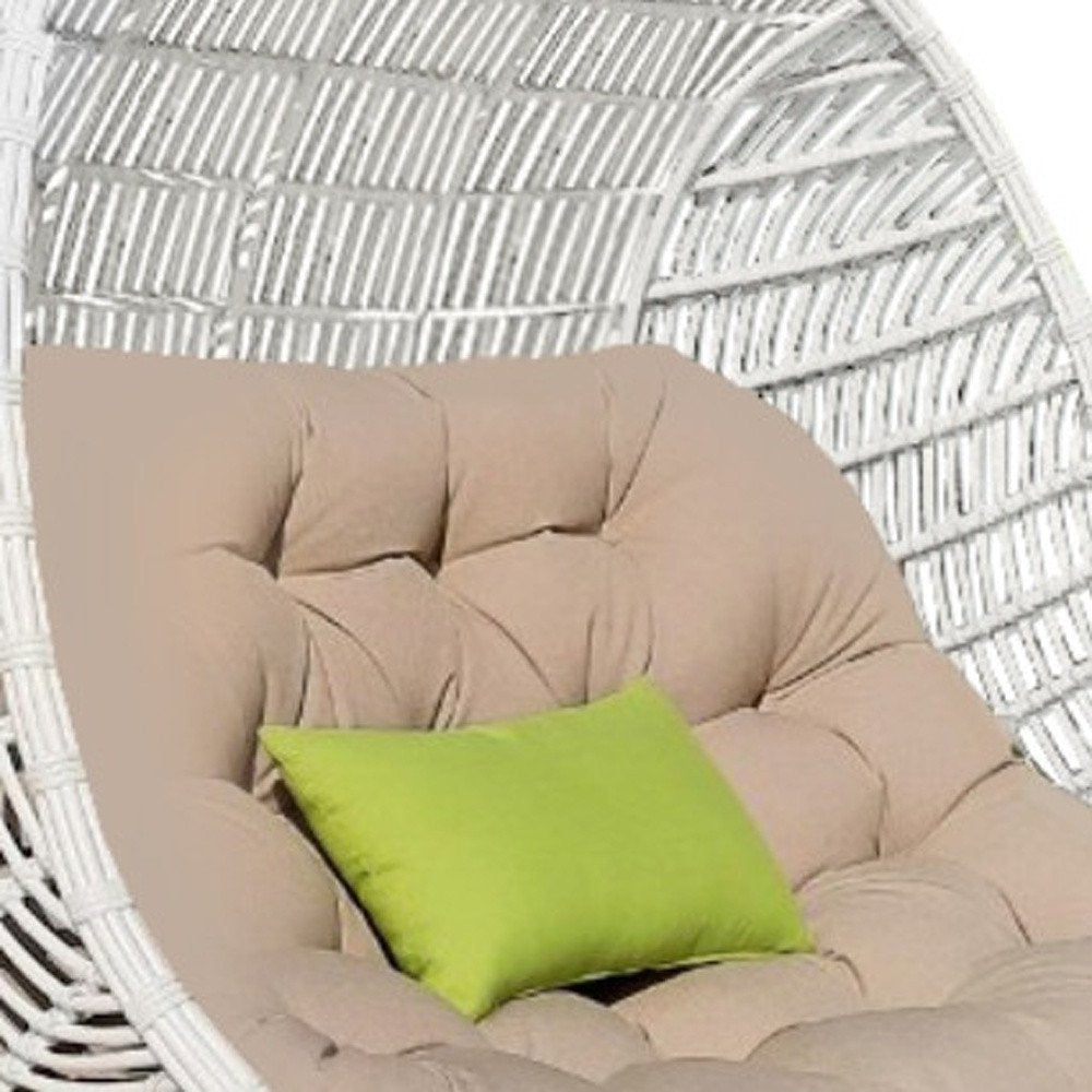 69" Beige and White Metal Indoor/Outdoor Patio Swing Chair with Beige Cushion