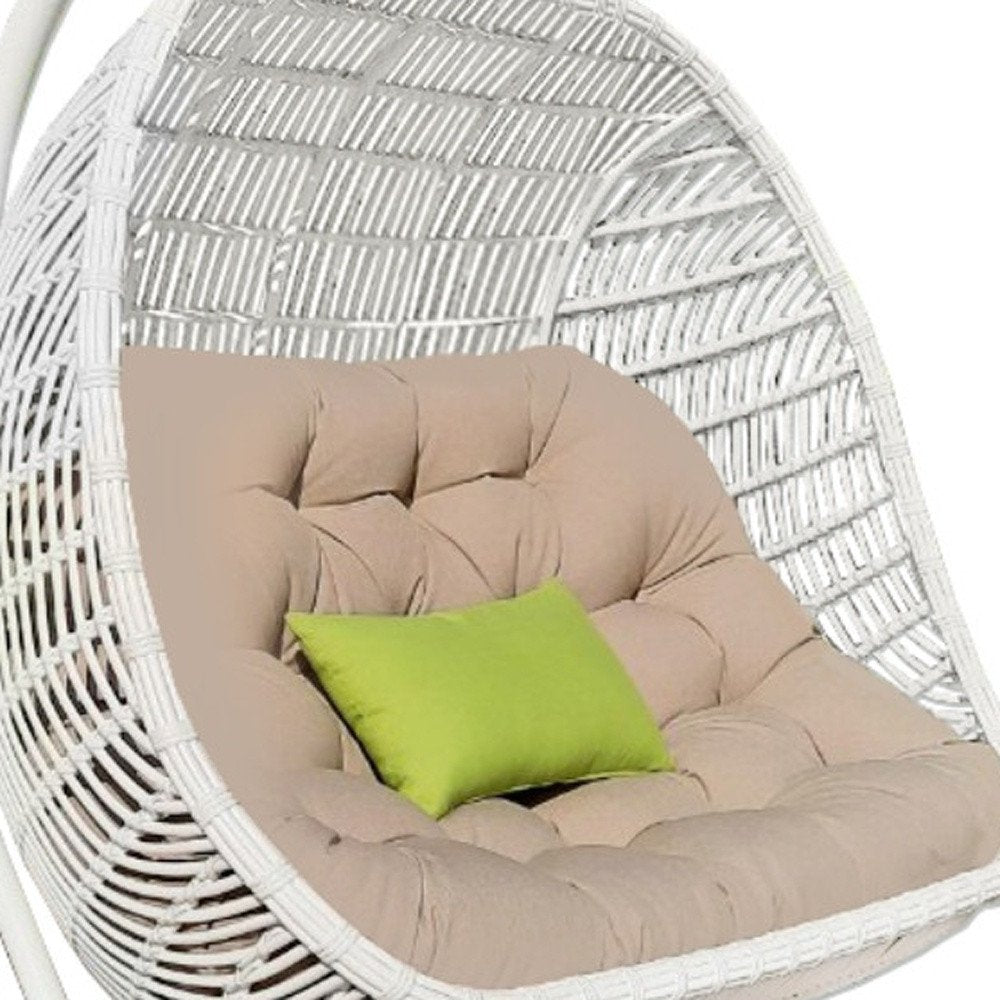 69" Beige and White Metal Indoor/Outdoor Patio Swing Chair with Beige Cushion