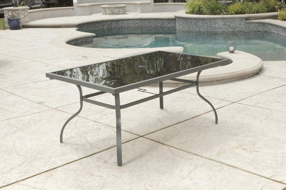 Outdoor Patio 7-Piece Black and Gray Rectangular Glass Dining Set with 6 Chairs