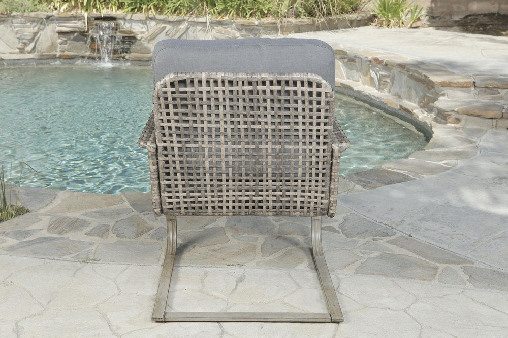 5-Piece Gray and Moss Green Wicker Upholstered Cushions Outdoor Patio Conversation Set with Fire Pit & Table
