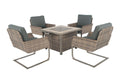 5-Piece Gray and Moss Green Wicker Upholstered Cushions Outdoor Patio Conversation Set with Fire Pit & Table