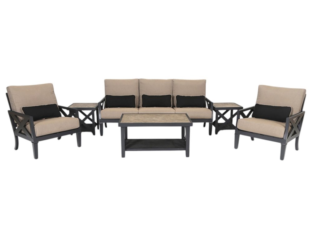 6-Piece Gray Metal Outdoor Patio Sectional Conversation Set with Table