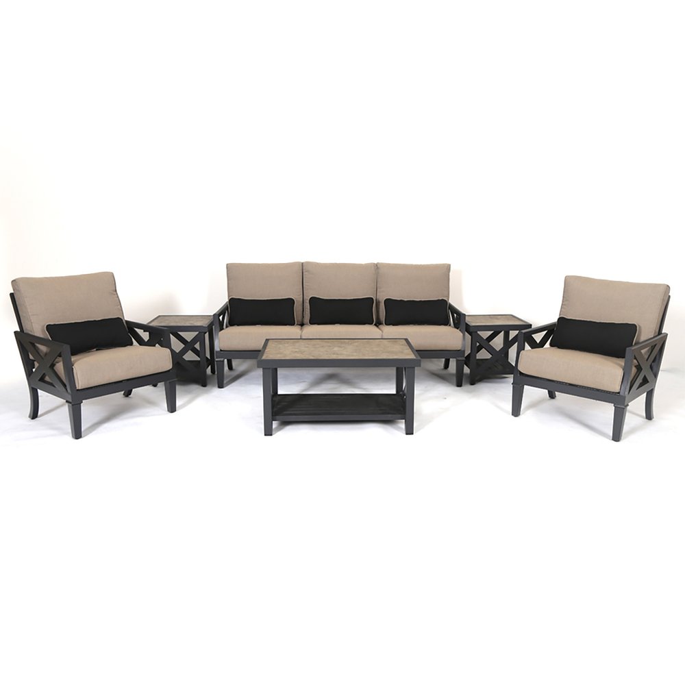 6-Piece Gray Metal Outdoor Patio Sectional Conversation Set with Table