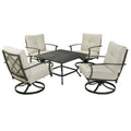 5-Piece Black and Gray Metal Outdoor Patio Conversation Set with Table