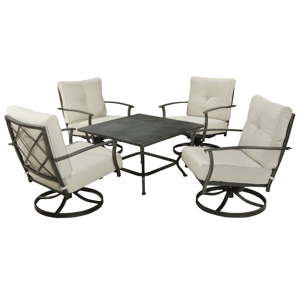 5-Piece Black and Gray Metal Outdoor Patio Conversation Set with Table