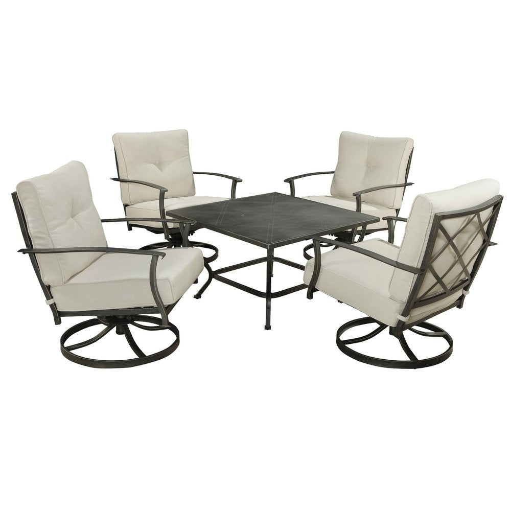 5-Piece Black and Gray Metal Outdoor Patio Conversation Set with Table