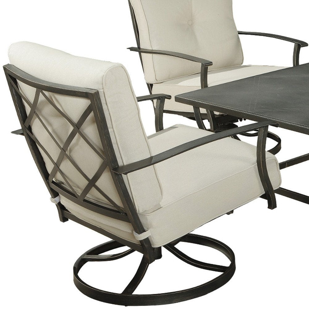 5-Piece Black and Gray Metal Outdoor Patio Conversation Set with Table