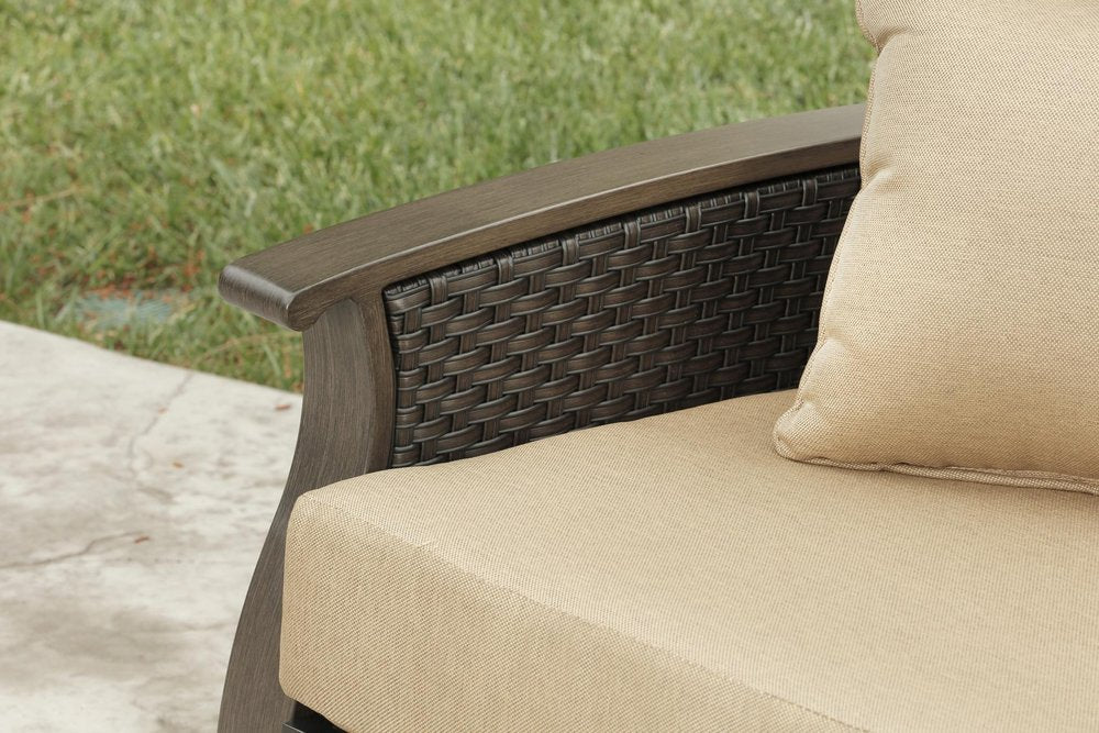 2-Piece Brown and Tan Metal Outdoor Patio Sectional Conversation Set with Table
