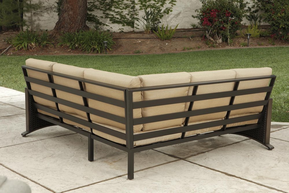 2-Piece Brown and Tan Metal Outdoor Patio Sectional Conversation Set with Table