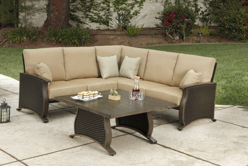 2-Piece Brown and Tan Metal Outdoor Patio Sectional Conversation Set with Table