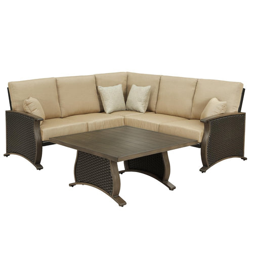 2-Piece Brown and Tan Metal Outdoor Patio Sectional Conversation Set with Table