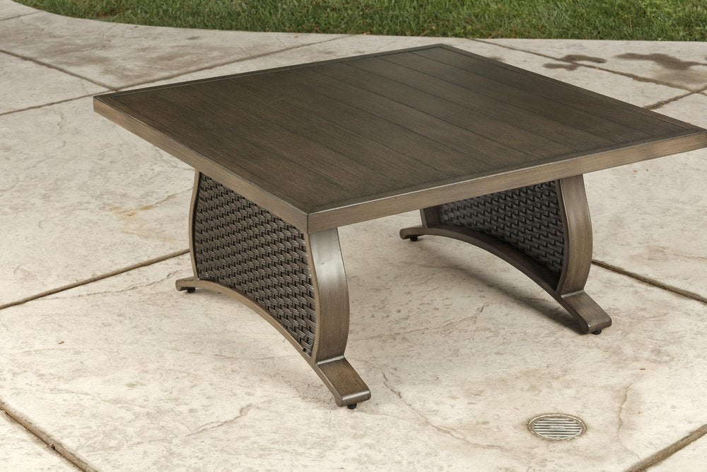 2-Piece Brown and Tan Metal Outdoor Patio Sectional Conversation Set with Table