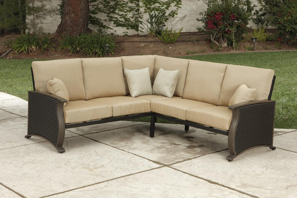 2-Piece Brown and Tan Metal Outdoor Patio Sectional Conversation Set with Table
