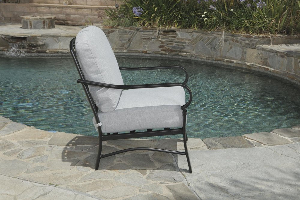 4-Piece Black and Light Gray Metal Outdoor Patio Conversation Set with Table