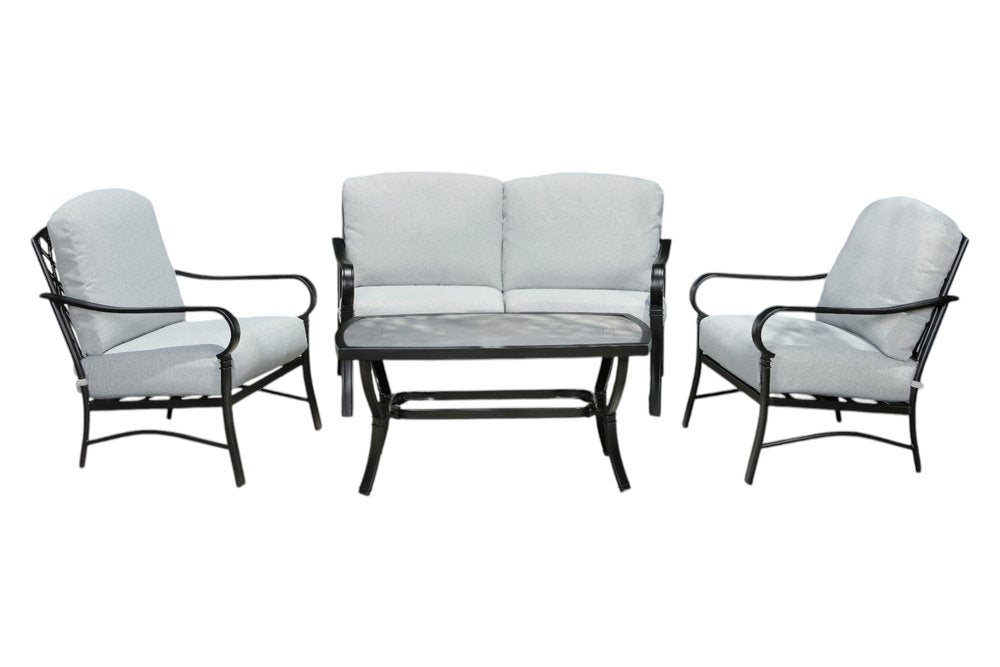 4-Piece Black and Light Gray Metal Outdoor Patio Conversation Set with Table