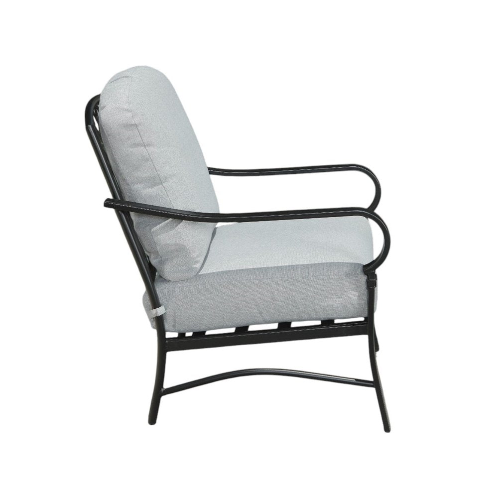 4-Piece Black and Light Gray Metal Outdoor Patio Conversation Set with Table