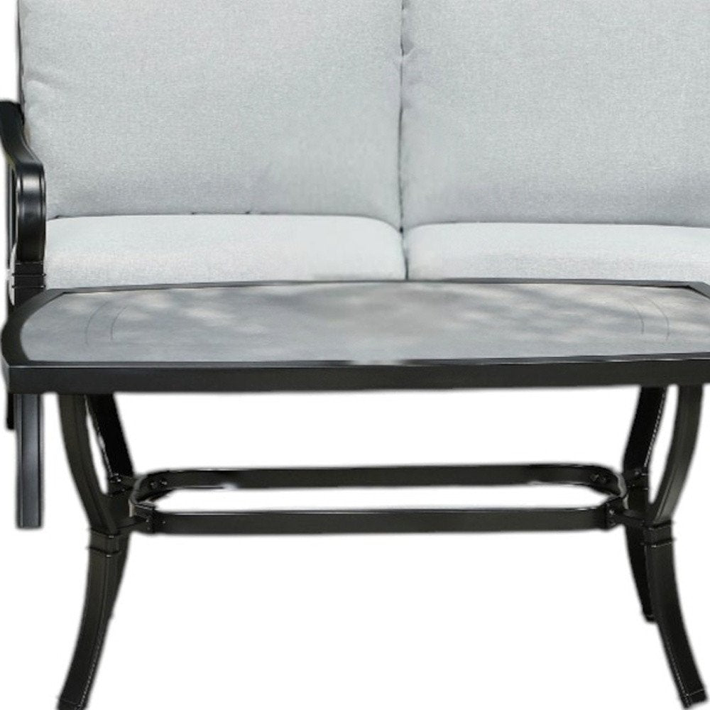 4-Piece Black and Light Gray Metal Outdoor Patio Conversation Set with Table